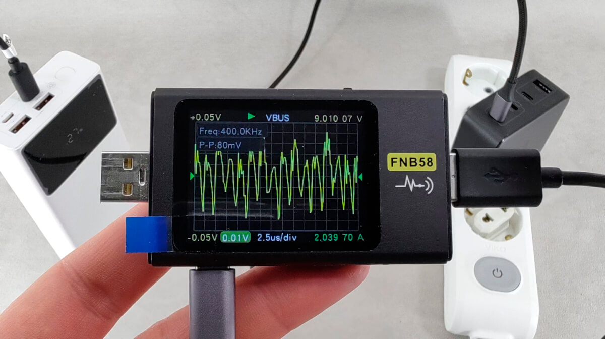 Обзор UGREEN GaN CD226 - Универсальное 100W Зарядное Устройство для Apple и Android 10 UGREEN Nexode CD226 100W - пульсации USB-C1