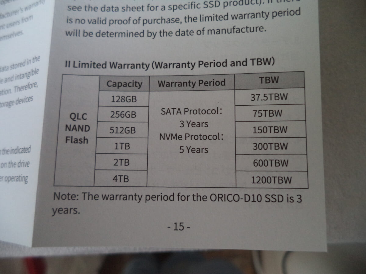 Ресурс накопителя Orico O7000