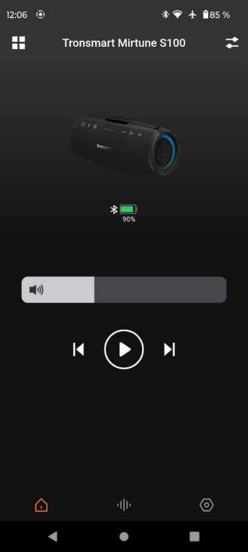 Tronsmart Mirtune S100 - фирменное приложение - меню плеера