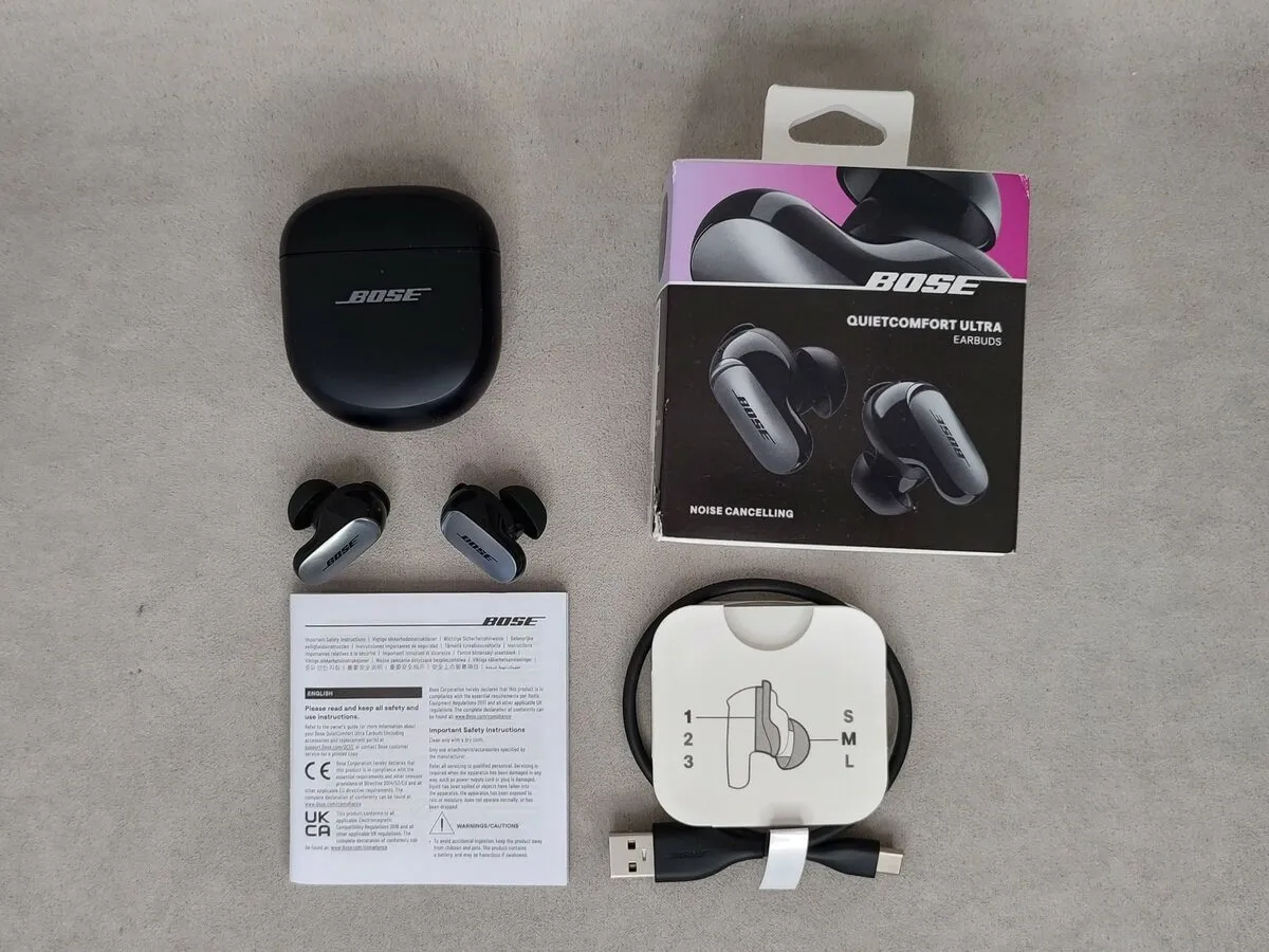 Bose QuietComfort Ultra Earbuds VS Xiaomi Buds 5 Pro VS Sony WF-1000XM5 - Эталонное Шумоподавление и Топовый Звук! 33 Bose QuietComfort Ultra Earbuds комплектация