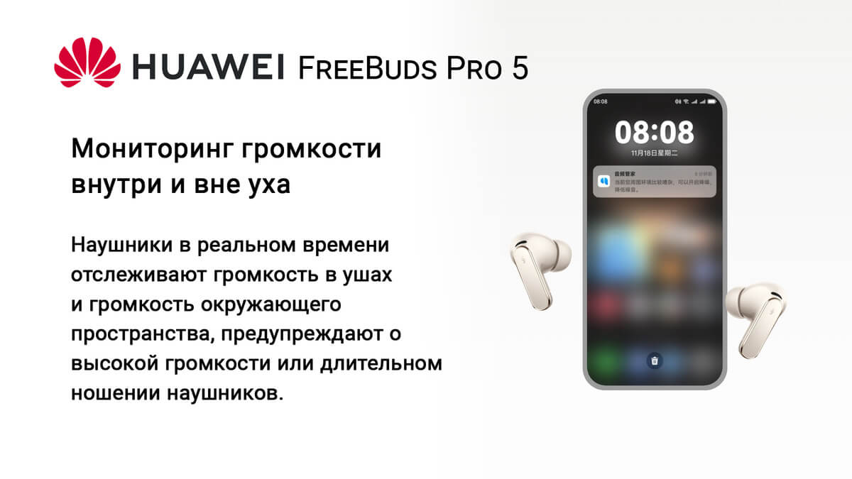 HUAWEI FreeBuds Pro 5 Мониторинг громкости внутреннего и внешнего уха
