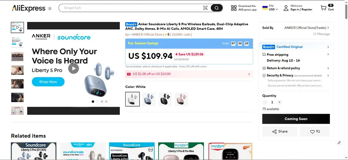 ANKER SoundCore Liberty 5 Pro - ЛУЧШИЕ TWS по Функциям 3 ANKER SoundCore Liberty 5 Pro Цена на ali