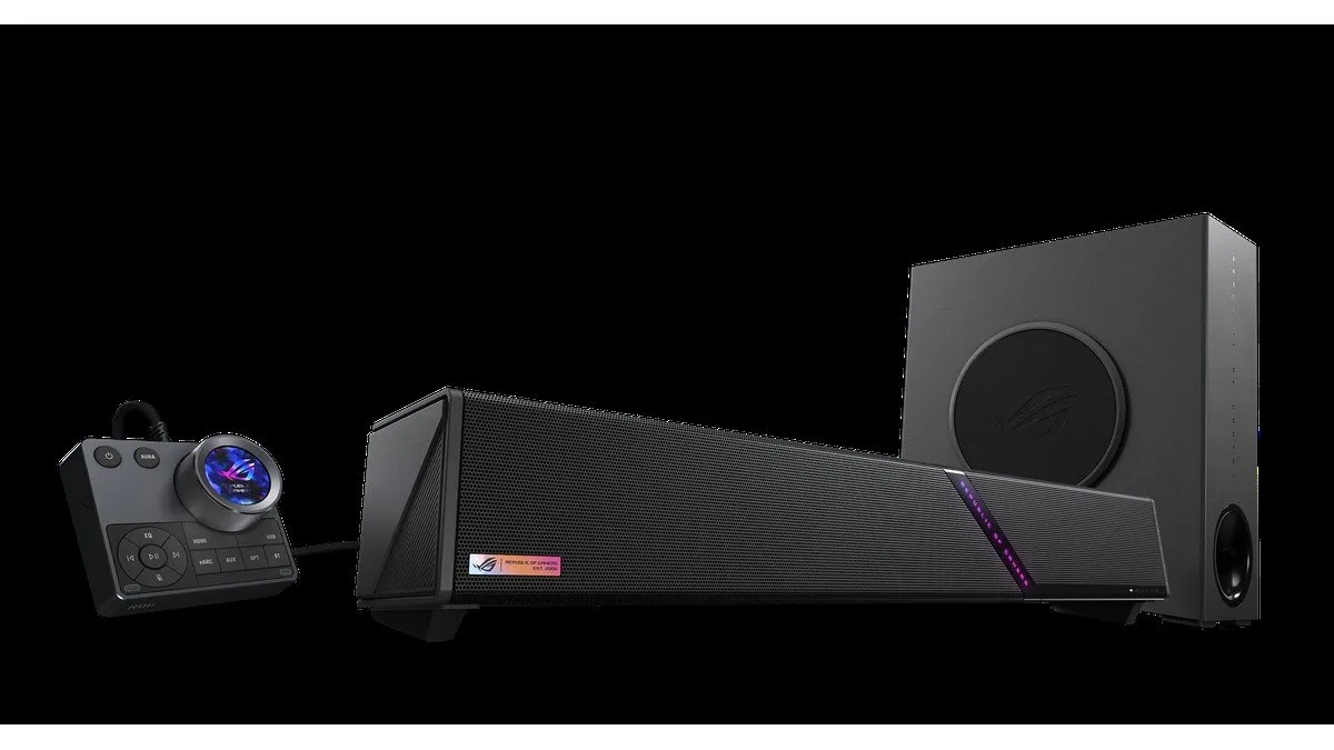 Новый ASUS ROG Gjallar (2026) — Игровой Саундбар с Dolby Atmos и Беспроводным Сабвуфером 1 ASUS ROG Gjallar — игровой саундбар с сабвуфером и блоком управления