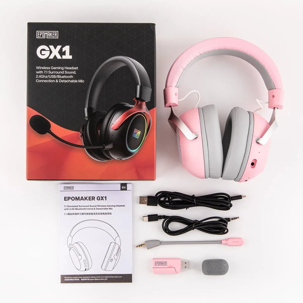 НОВАЯ Игровая Гарнитура EPOMAKER GX1 — Открытая Акустика и до 70 Часов за $45 1 Комплектация EPOMAKER GX1: гарнитура, съёмный микрофон, донгл 2,4 ГГц и кабели