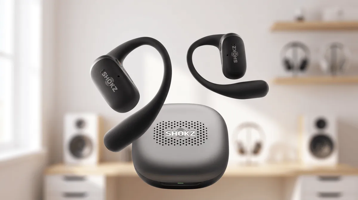 Новые Shokz OpenFit 2 AI — Наушники со Встроенной Qwen за $237, по Слухам 1 Shokz OpenFit 2 AI — открытые наушники с гибкой заушиной и зарядный кейс с зелёным индикатором