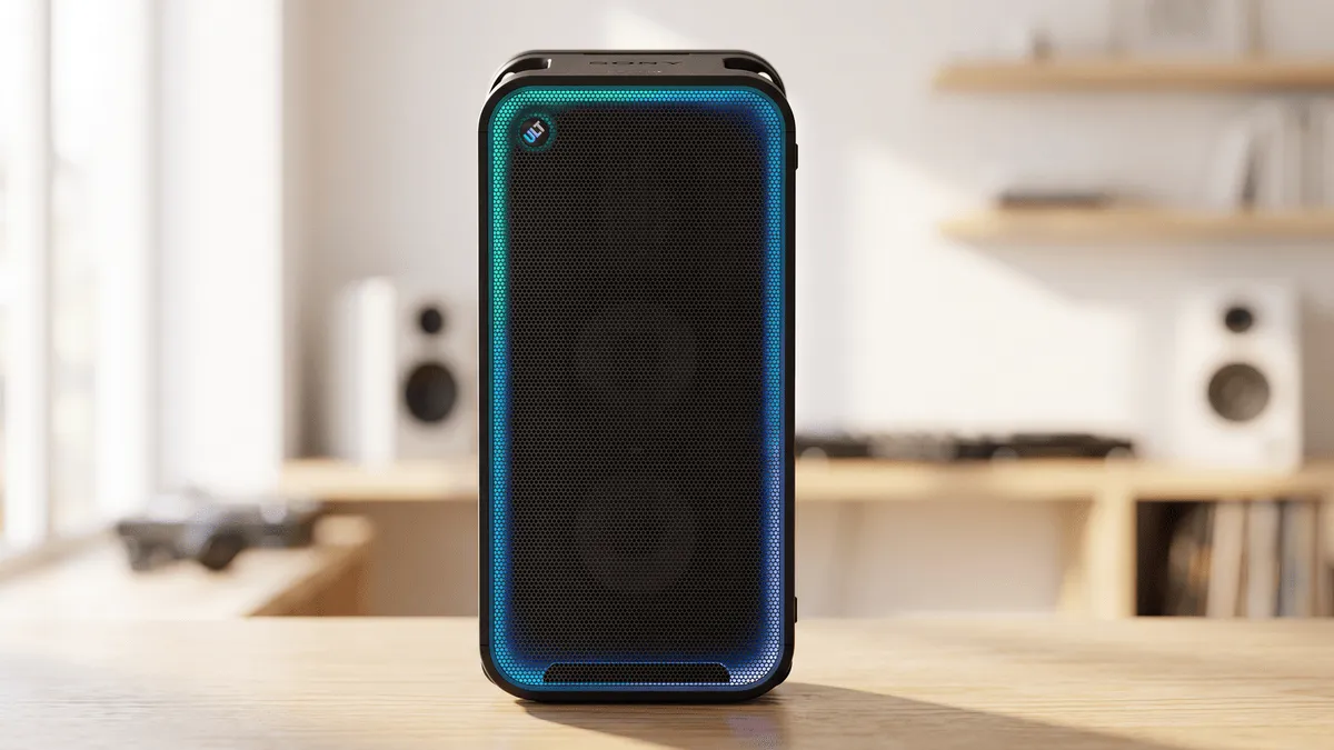 Нова Sony ULT TOWER MAX — Колонка для Вечірок Потужністю до 2150 Вт за $1,499.99 1 Колонка для вечірок Sony ULT TOWER MAX, вигляд спереду, офіційний рендер